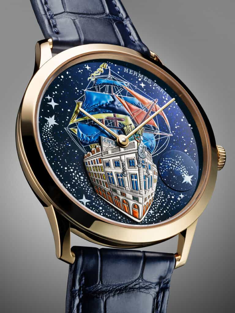 Hermès Flagship Timepiece Sails Beneath A Star-Studded Aventurine Sky